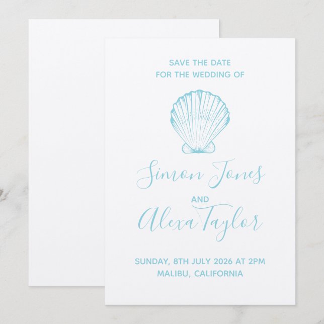 Save The Date Mariage de destination moderne à la plage, date à  (Devant / Derrière)