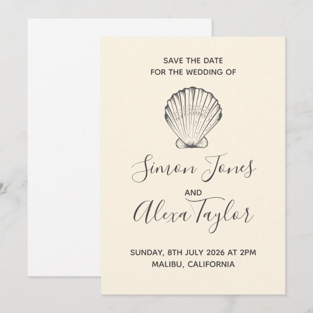 Save The Date Mariage de destination moderne à la plage, date à  (Devant / Derrière)