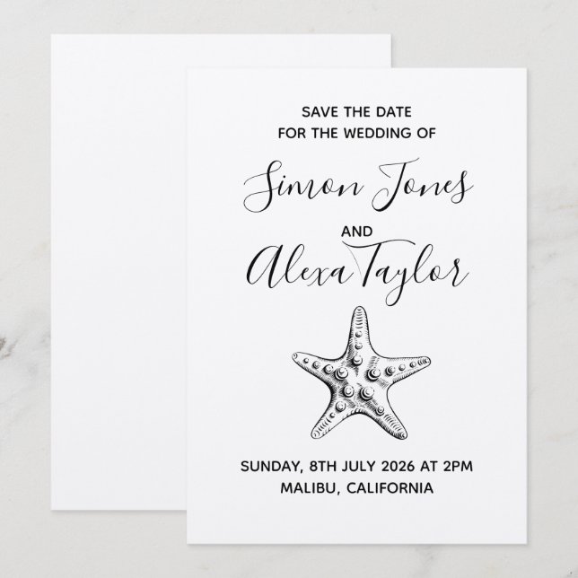 Save The Date Mariage de destination moderne sur la plage, enreg (Devant / Derrière)