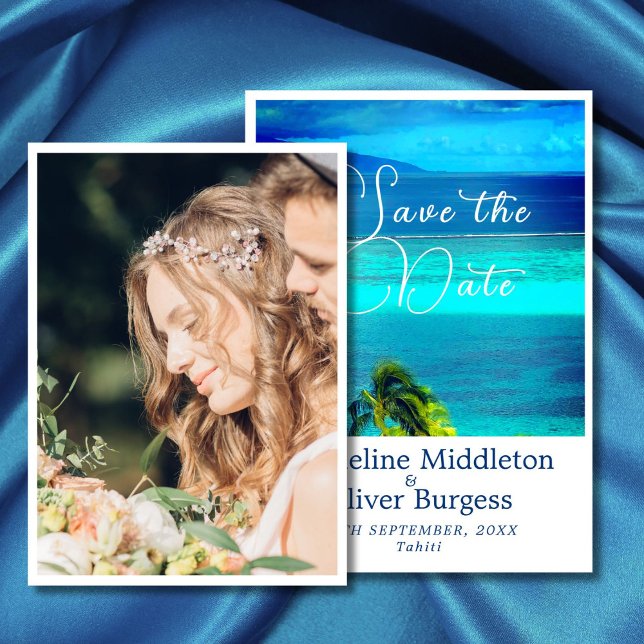Save The Date Mariage de Destination Océan Tropical Bleu Photo (Créateur téléchargé)