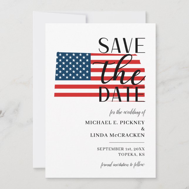 Save The Date Mariage de destination patriotique dans l'État amé (Devant)