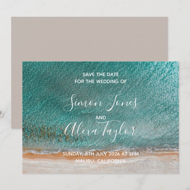 Save The Date Mariage de destination sur la plage, date à reteni (Devant / Derrière)