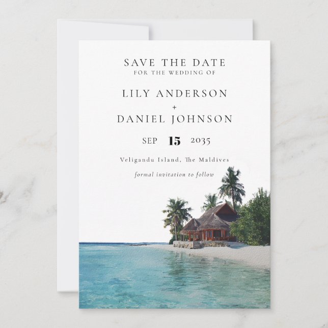 Save The Date Mariage de destination tropical à l'aquarelle (Devant)