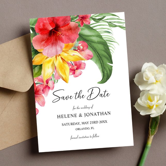 Save The Date Mariage de destination tropicale florale (Floral Tropical Destination Wedding Save The Date)