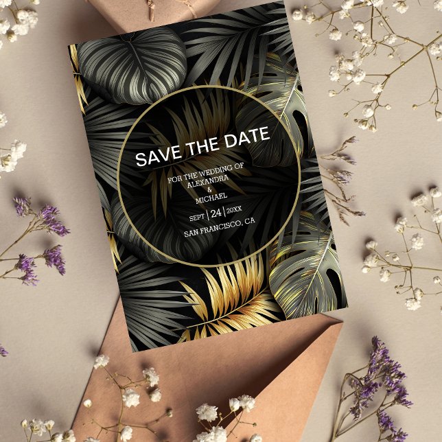 Save The Date Mariage de destination tropicale Noir et Or (Créateur téléchargé)