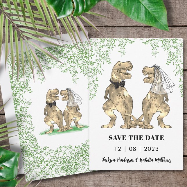 Save The Date Mariage de dinosaures (T-Rex bride and groom dinosaur wedding funny save the date invitation)