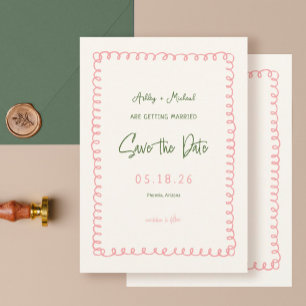 Save The Date Mariage de divertissement français rose et vert