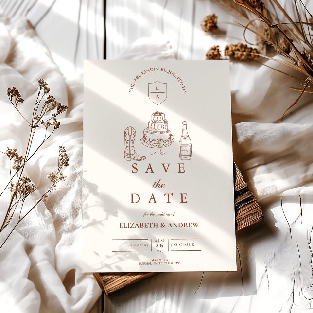 Save The Date Mariage de doodle occidental funky tiré à la main  (Créateur téléchargé)