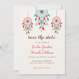 Save The Date Mariage de Dreamcatcher en plumes de la tribu Boho