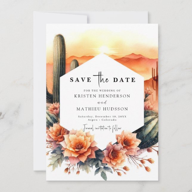 Save The Date Mariage de Earthy Cactus moderne (Devant)