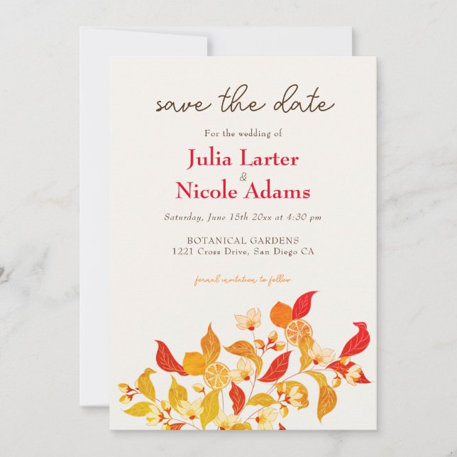 Save The Date Mariage de Feuillage Citronné Frais d'Amour (Devant)