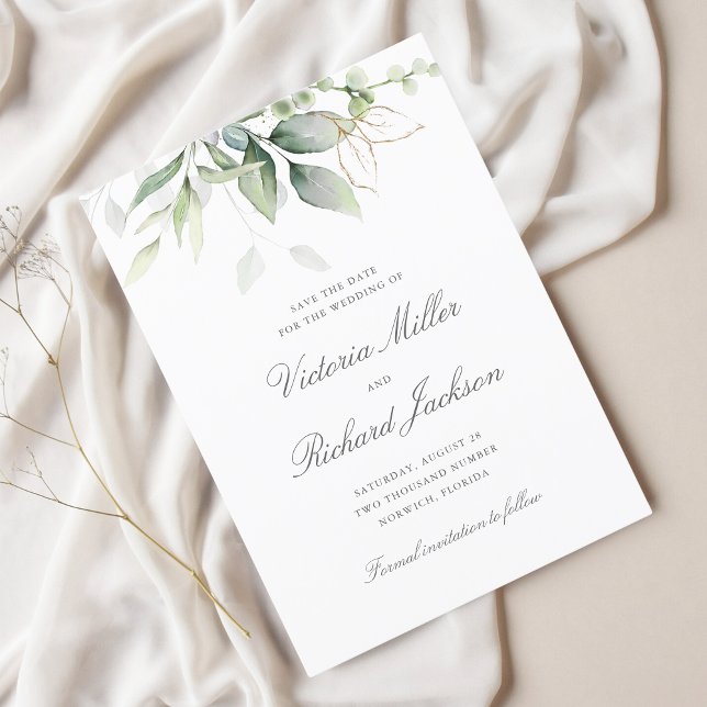 Save The Date Mariage de feuillage vert Eucalyptus (Créateur téléchargé)