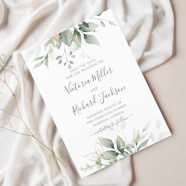 Save The Date Mariage de feuillage vert Eucalyptus (Créateur téléchargé)