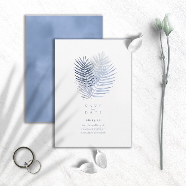 Save The Date Mariage de feuille de palme luxuriante ID956 bleu (Créateur téléchargé)