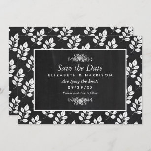 Save The Date Mariage de feuille florale de tableau noir