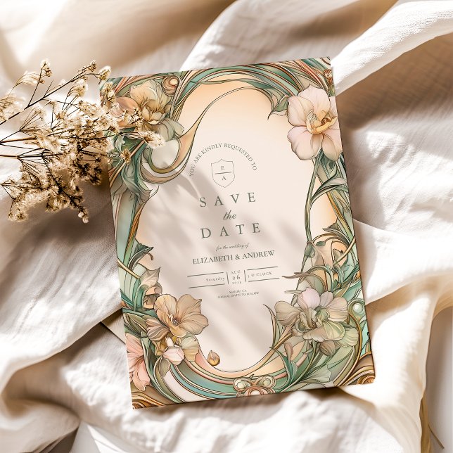 Save The Date Mariage de fleur de crème de pêche (Créateur téléchargé)