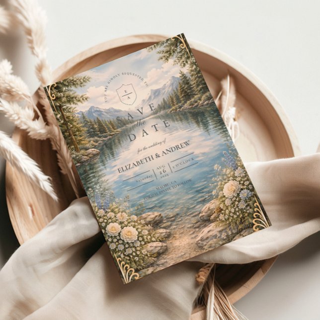 Save The Date Mariage de Fleur de Forêt de Lac de Montagne (Créateur téléchargé)