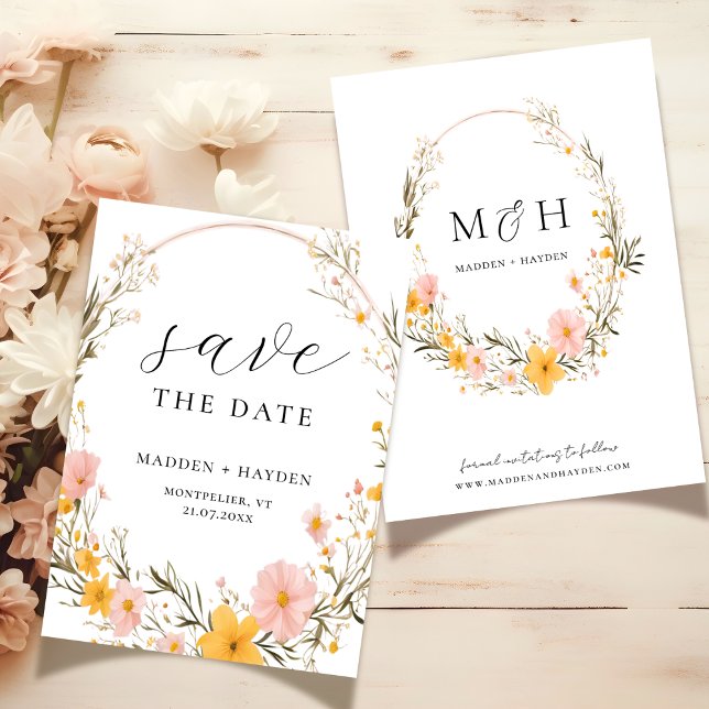 Save The Date Mariage de Fleur sauvage de fleurs de Boho neutres (Créateur téléchargé)