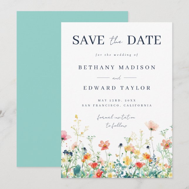 Save The Date Mariage de Fleur sauvage lunatique (Devant / Derrière)