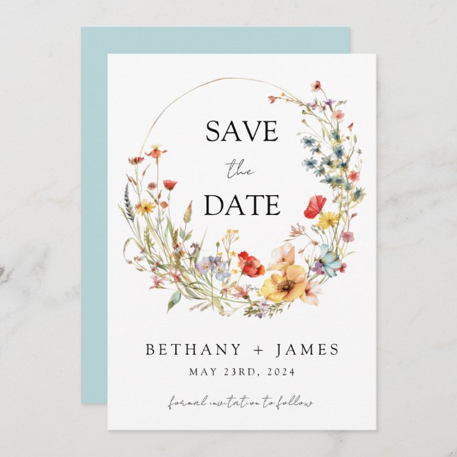 Save The Date Mariage de Fleur sauvage lunatique (Devant / Derrière)