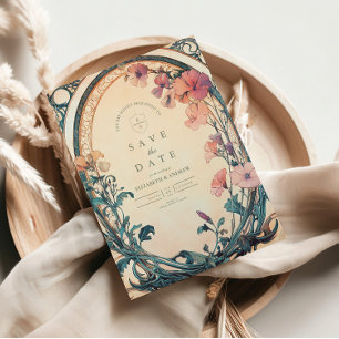 Save The Date Mariage de fleurs bleu rouille