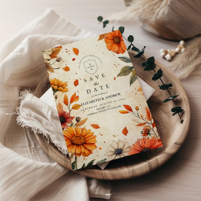 Save The Date Mariage de fleurs de automne rustique (Créateur téléchargé)