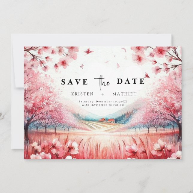 Save The Date Mariage de fleurs de cerises botaniques modernes (Devant)