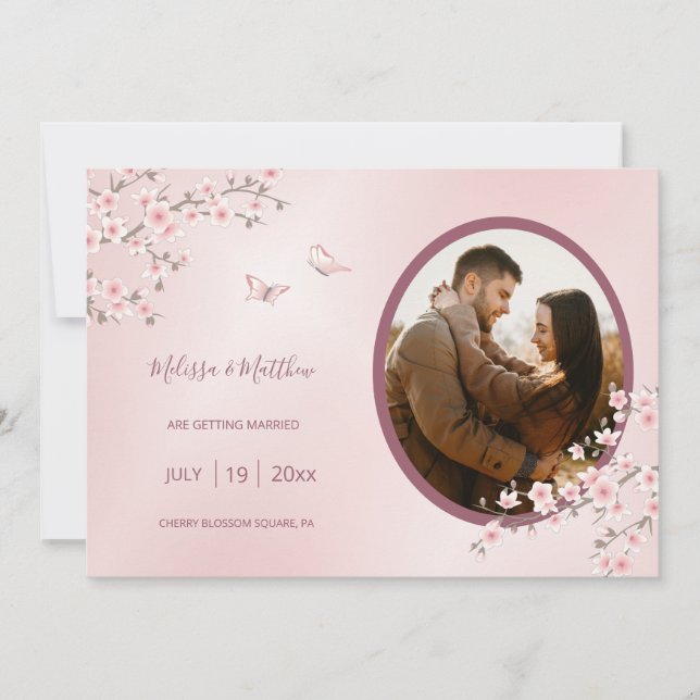 Save The Date Mariage de fleurs de cerisier rose (Devant)