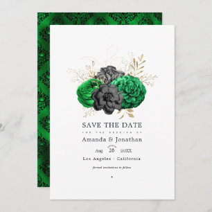 Save The Date Mariage de fleurs d'émeraude foncé et d'or