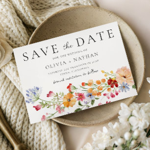 Save The Date Mariage de Fleurs Sauvages Aquarelles Colorées Aud
