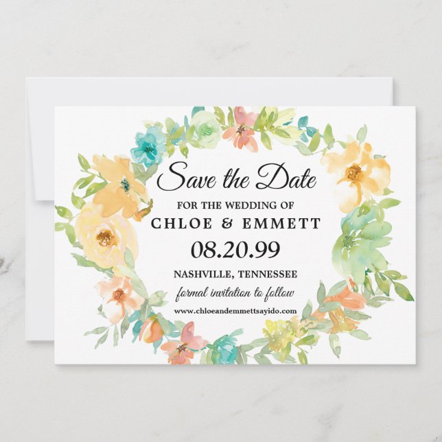 Save The Date Mariage de Fleurs sauvages Boho rustiques Sauvez l (Devant)