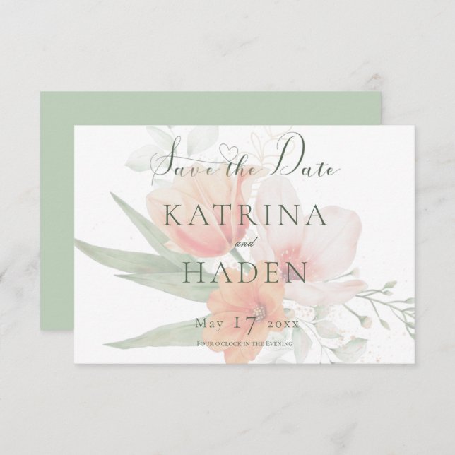 Save The Date Mariage de fleurs vert bracelet & sage (Devant / Derrière)