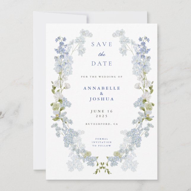 Save The Date Mariage de Florales Bleues Françaises Sauvegarder  (Devant)
