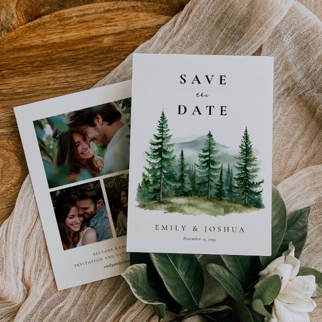 Save The Date Mariage de forêt de pins rustiques (Créateur téléchargé)