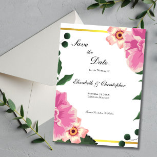Save The Date Mariage de frontière rose vert Floral or