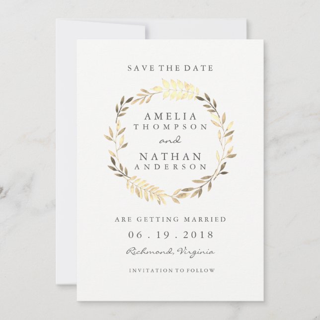 Save The Date Mariage de germe doré moderne Enregistrer la date (Devant)