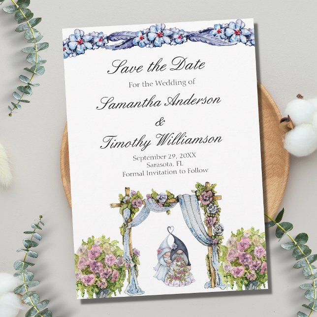 Save The Date Mariage de gnomes des bois Floral scandinave QR  (Créateur téléchargé)