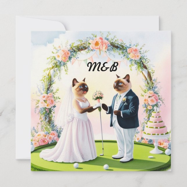 Save The Date Mariage de Golf sur le thème des Amoureux des Chat (Devant)