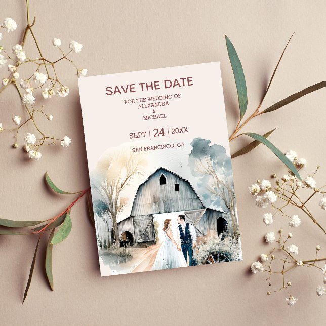 Save The Date Mariage de grange rustique à l'aquarelle (Créateur téléchargé)