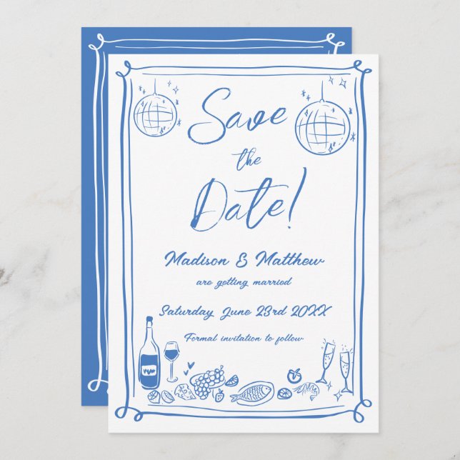 Save The Date Mariage de gribouillis à main ironique (Devant / Derrière)