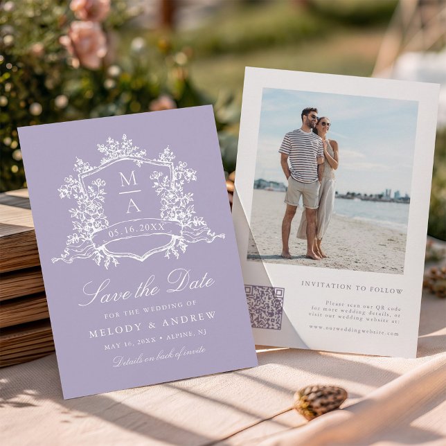 Save The Date Mariage de jardin à floraison classique de lavande (Front & Back)
