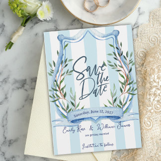 Save The Date Mariage de jardin à rayures poussiéreuses bleu pay