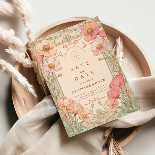 Save The Date Mariage de jardin aux coquelicots pastel (Créateur téléchargé)