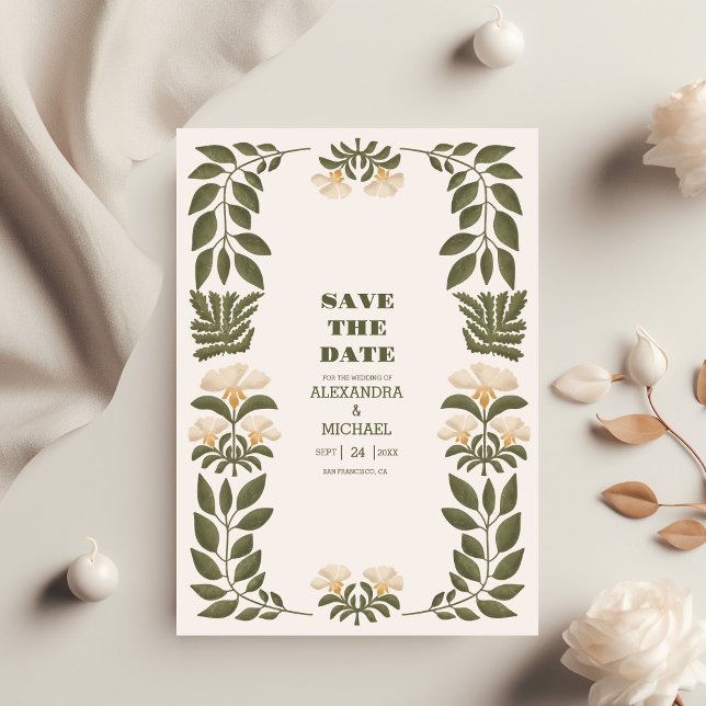 Save The Date Mariage de jardin botanique Fleur sauvage simple (Créateur téléchargé)