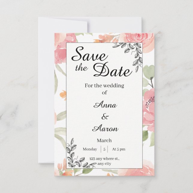 Save The Date Mariage de Jardin de Printemps à Pêche Douce Enreg (Devant)