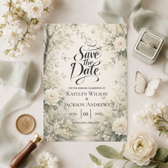 Save The Date Mariage de Jardin de Printemps au Papillon Blanc (Créateur téléchargé)