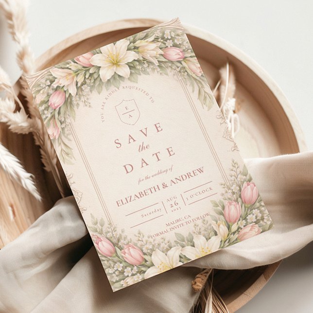 Save The Date Mariage de Jardin de Tulipes et de Lys Rose (Créateur téléchargé)