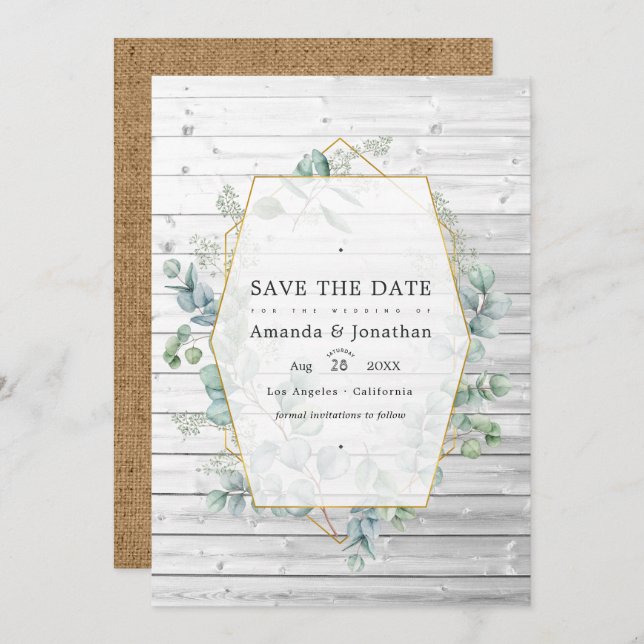 Save The Date Mariage de jardin Eucalyptus géométrique rustique (Devant / Derrière)