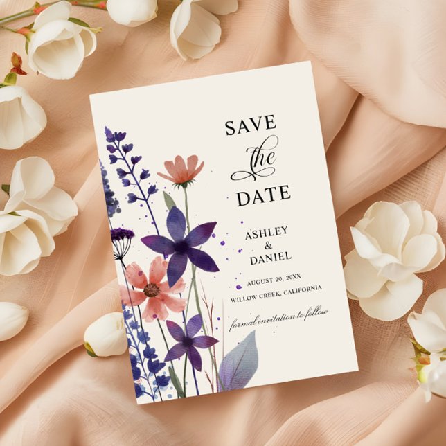 Save The Date Mariage de jardin Fleur sauvage violet moderne (Créateur téléchargé)