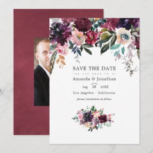 Save The Date Mariage de jardin floral couleur vin de Bordeaux